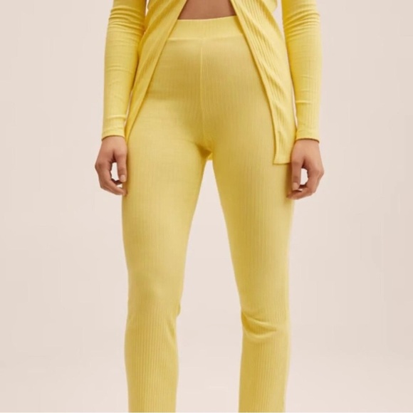 Mango MNG Front Slit Knit Pants Yellow NWT Small - Picture 9 of 13